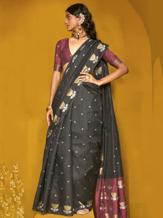 Black color tussar silk saree for women price
