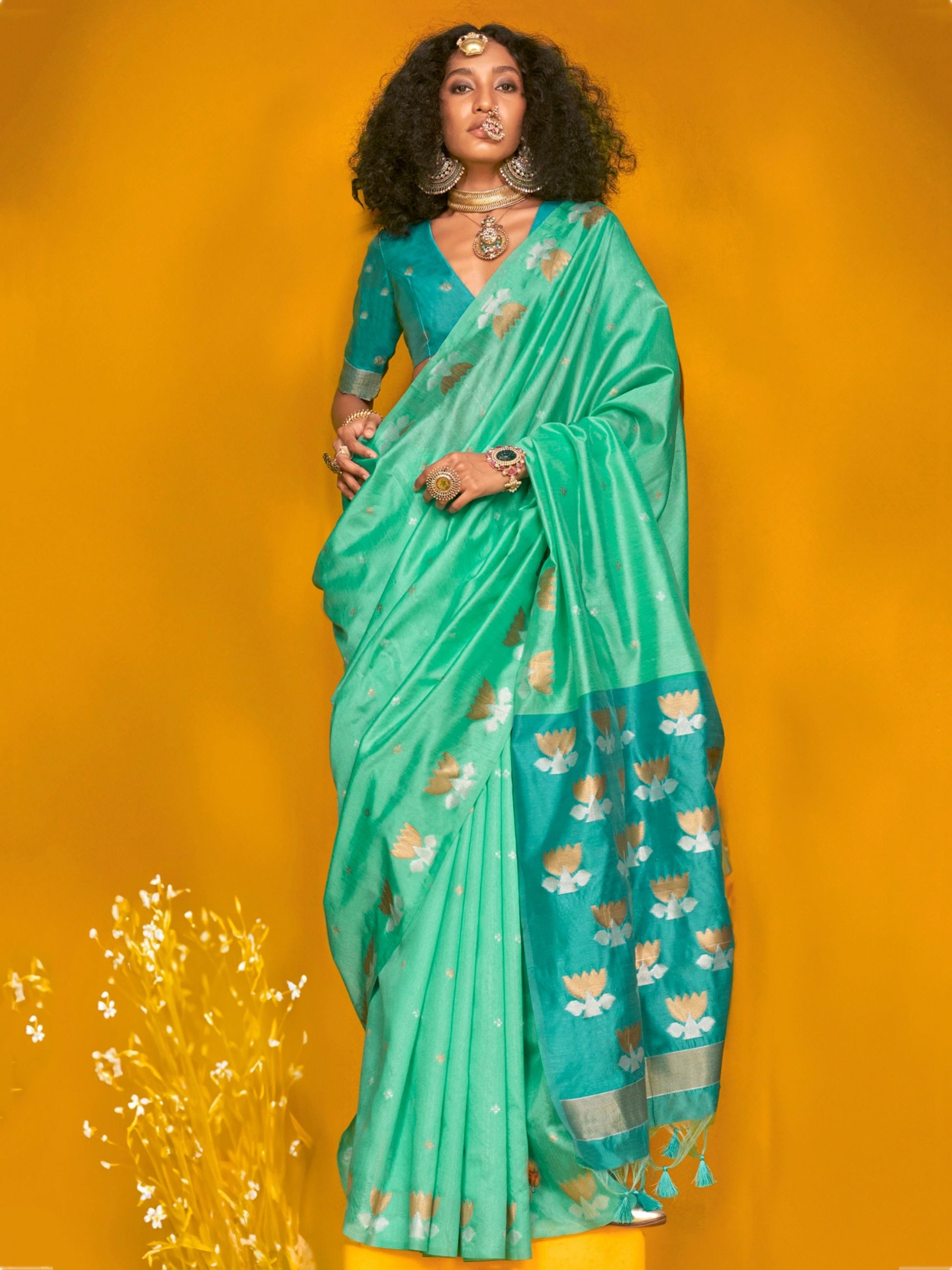 Rama color tussar silk saree