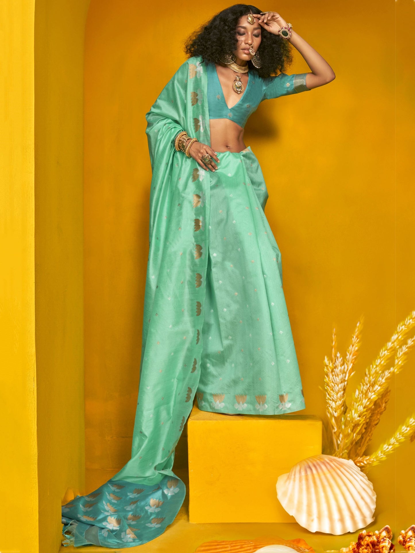 Rama color tussar silk saree for women