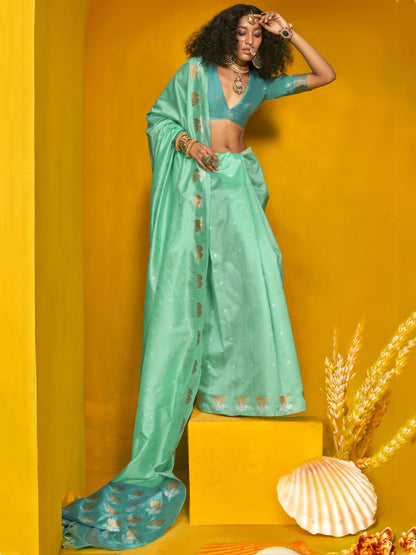 Rama color tussar silk saree for women