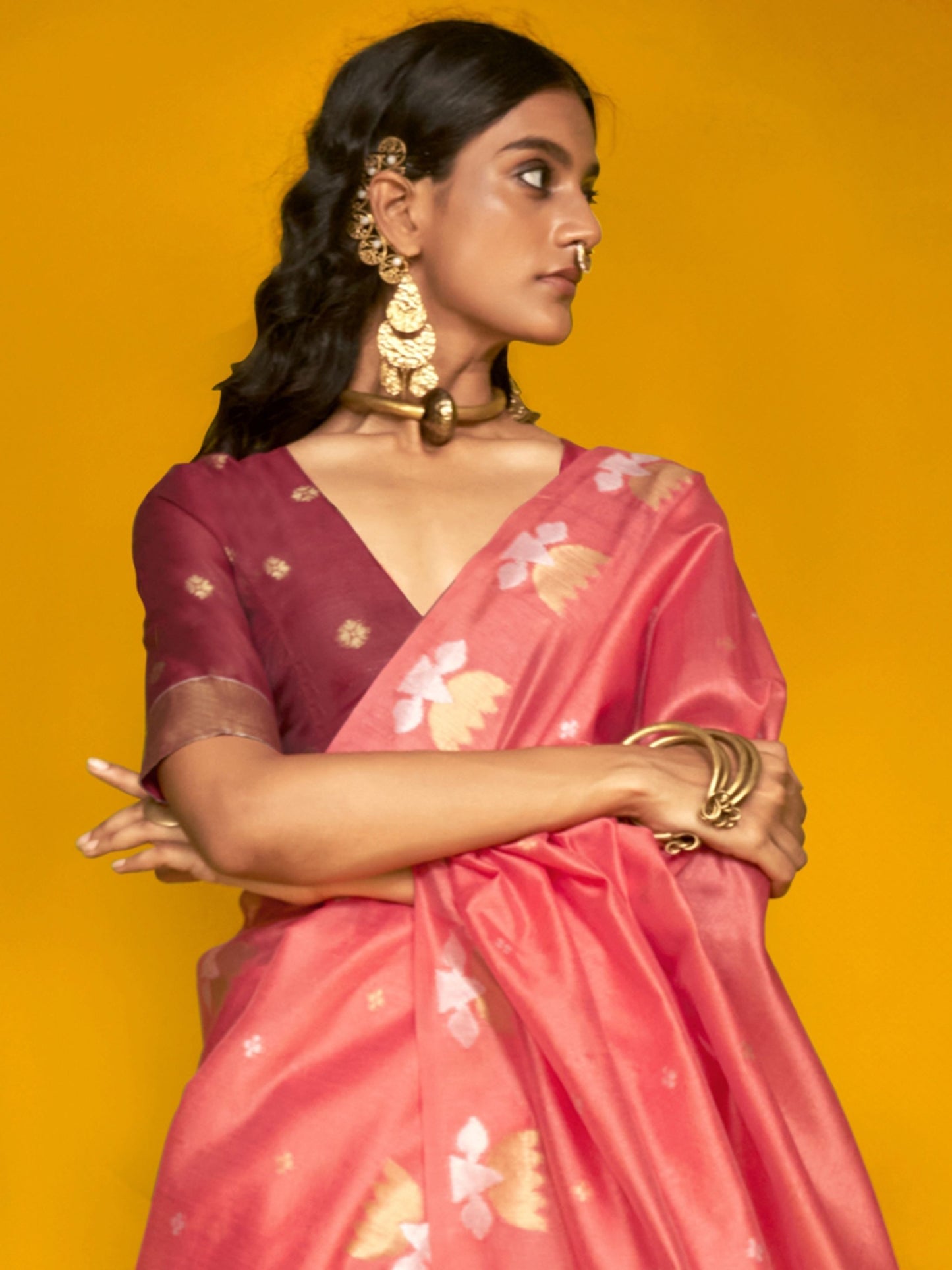 Peach color Saree Party Wear
