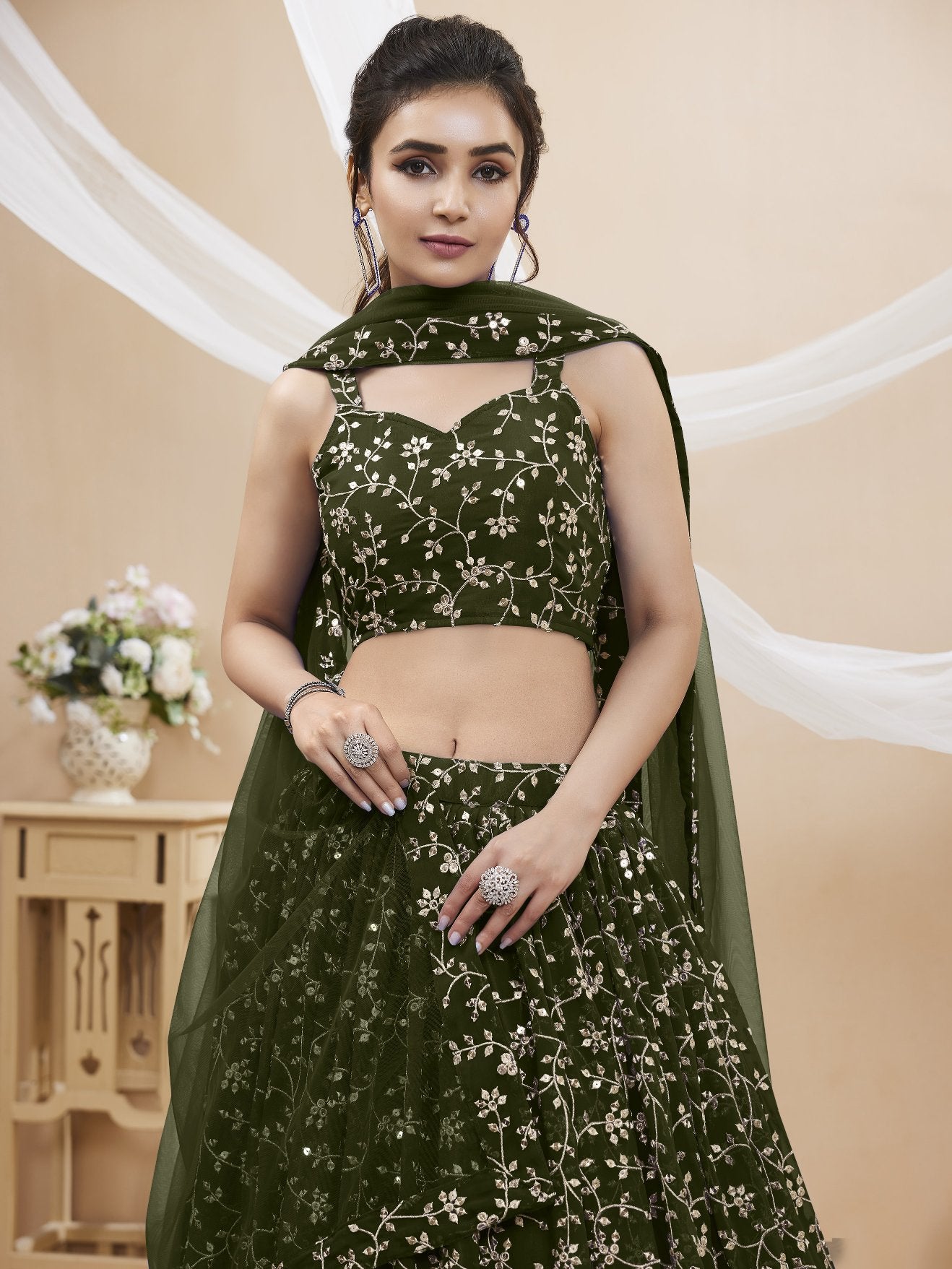 Green color lehenga choli for wedding