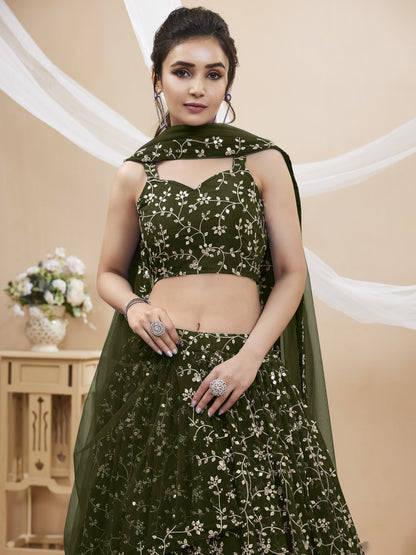 Green color lehenga choli for wedding