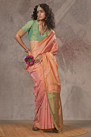 Peach color handloom silk saree for women