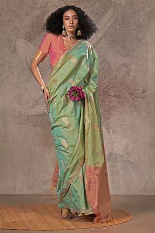 Green color handloom silk saree for women price
