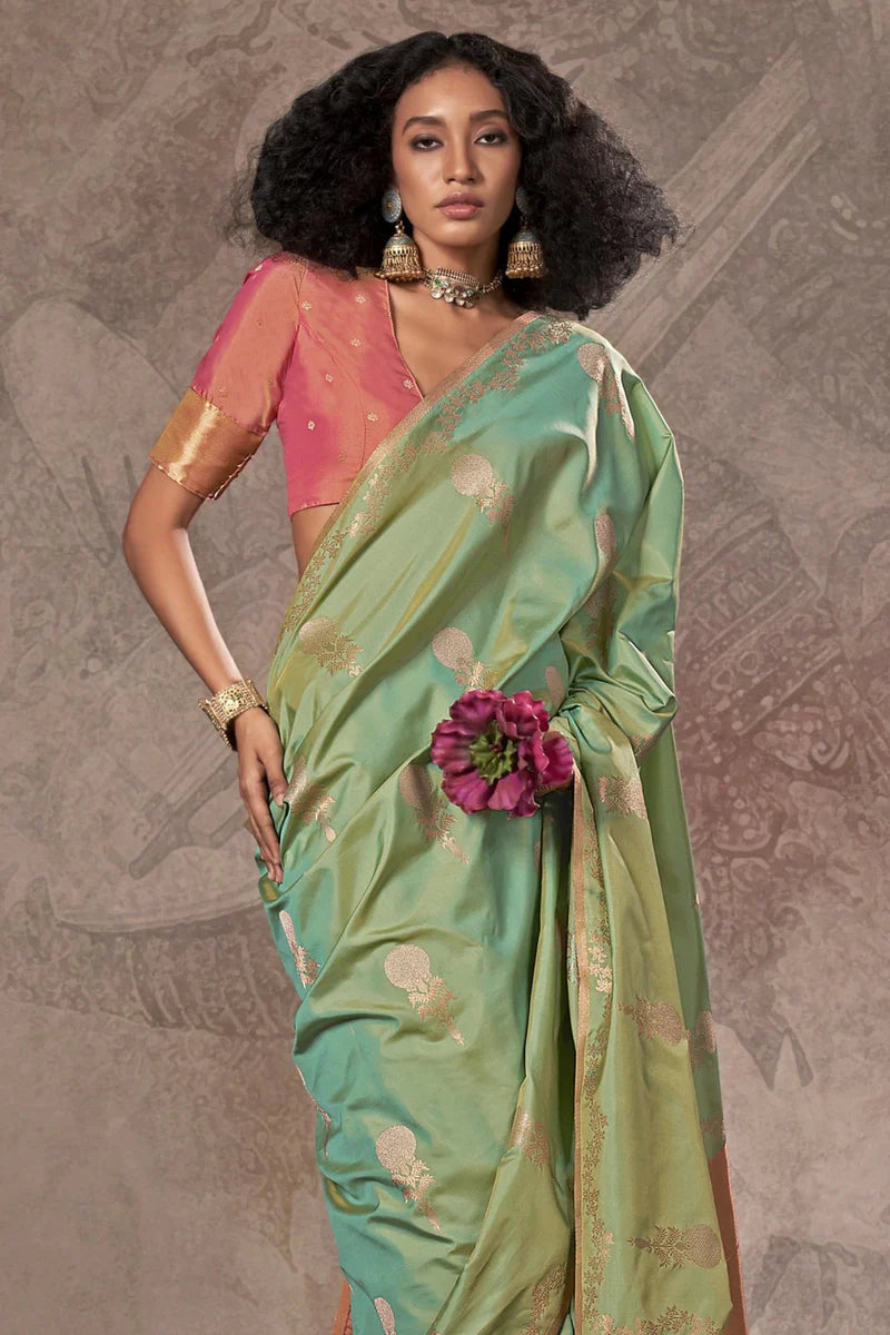 Light green color handloom silk saree for women
