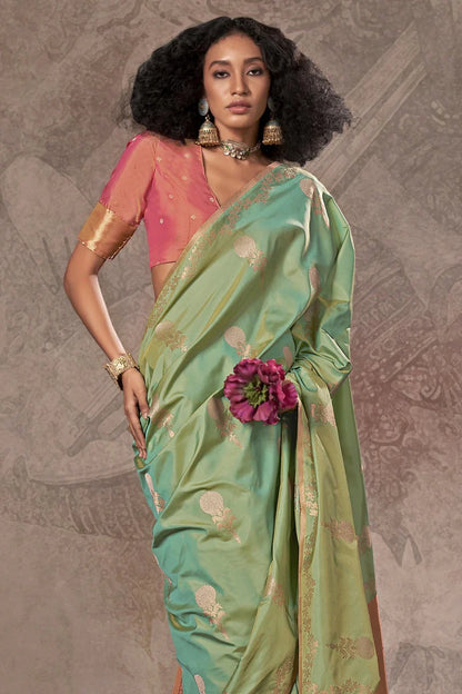 Light green color handloom silk saree for women
