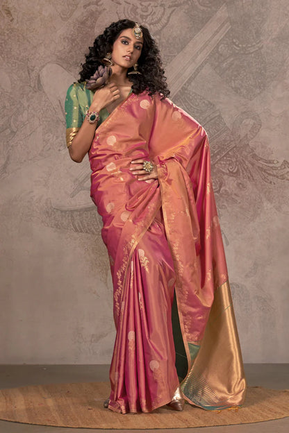 Peach color handloom silk saree for women