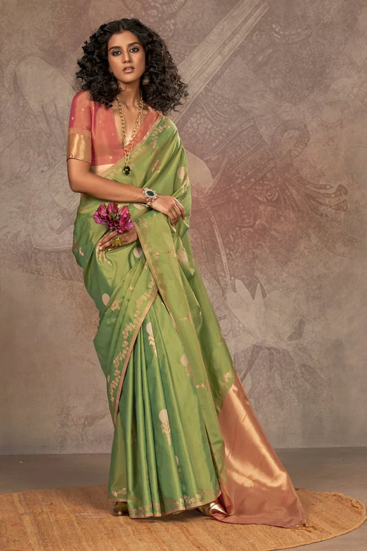 Light green color handloom silk saree for women

