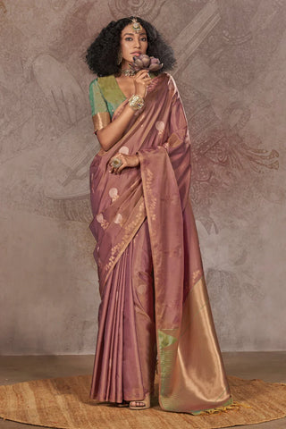 Onion color handloom silk saree for women