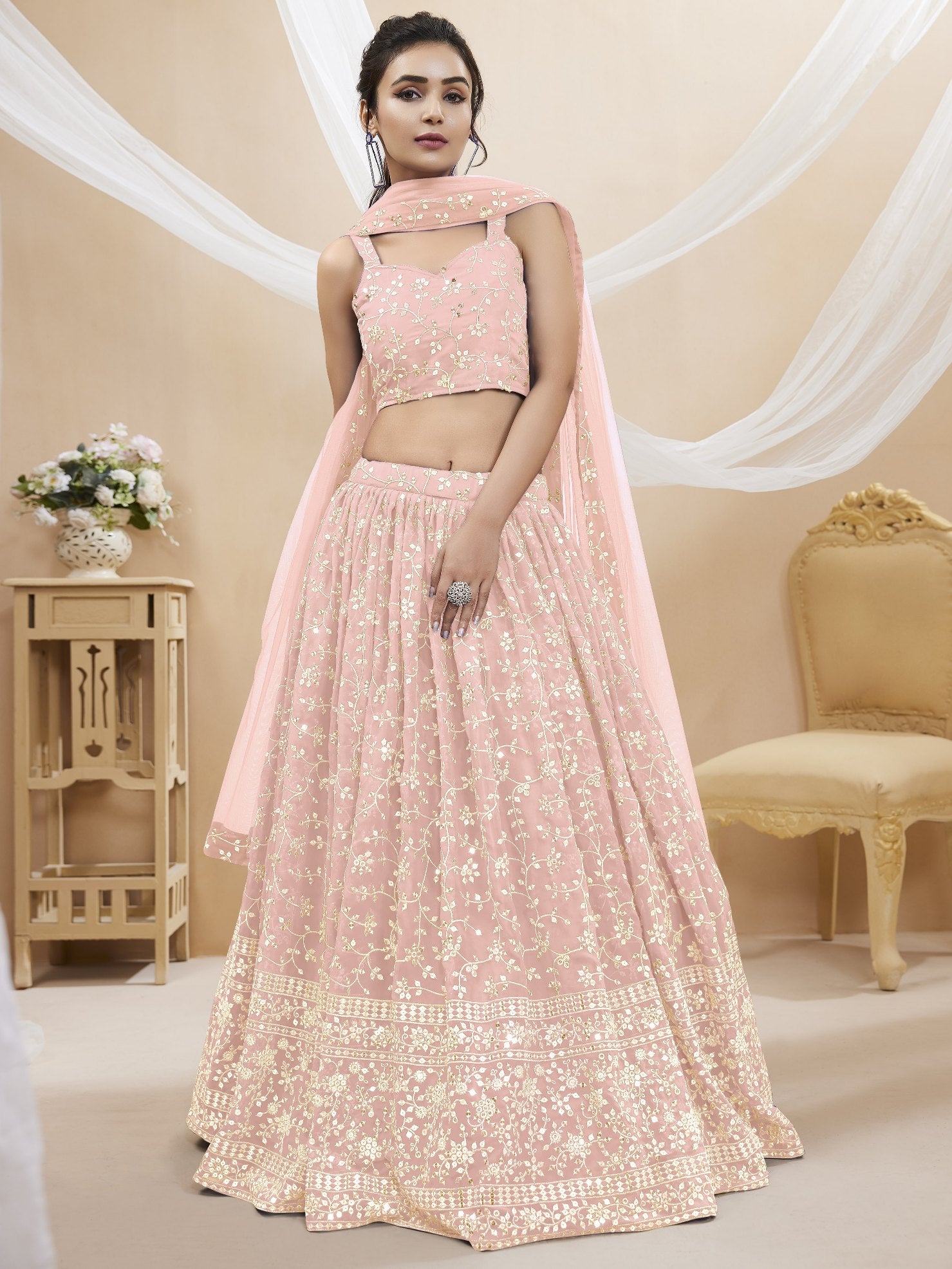Pink color georgette stylish lehenga choli