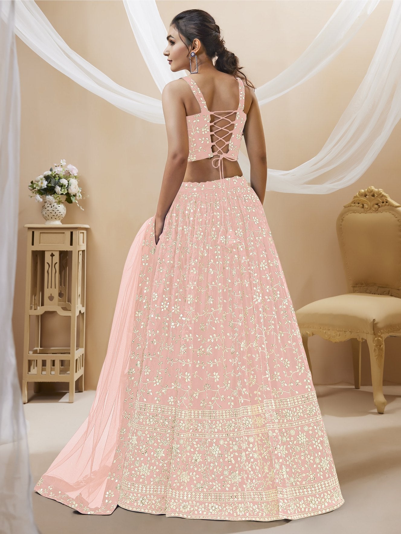 Pink georgette lehenga choli for engagement