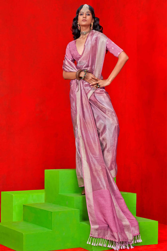 Pink color viscose tissue saree for women online
