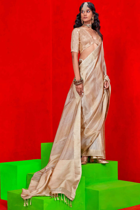 Beige color viscose tissue saree for women price
