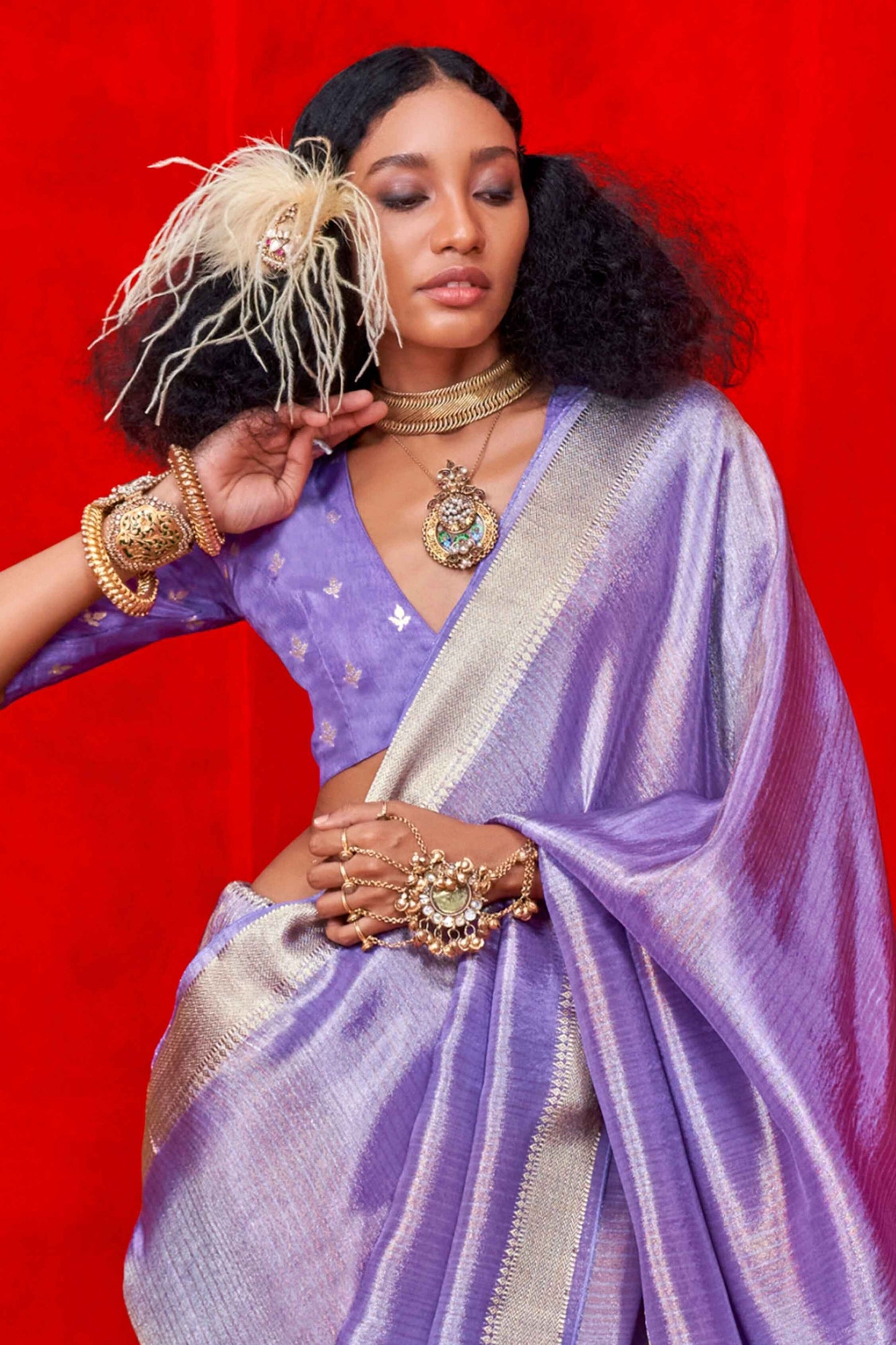 Lavender color viscose tissue saree for women online
