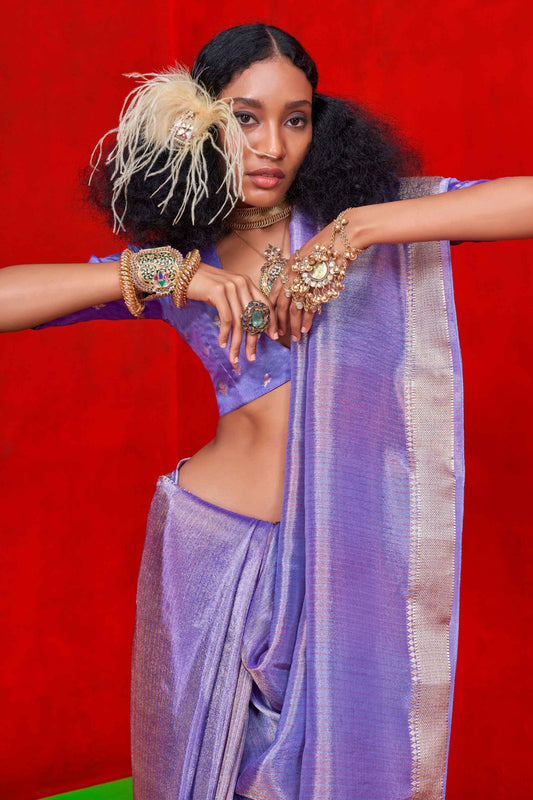 Lavender color viscose tissue saree for women online shopping
