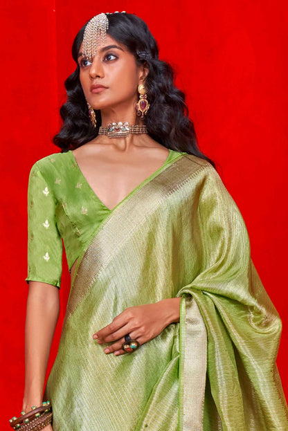 Green color viscose tissue saree for women online shopping
