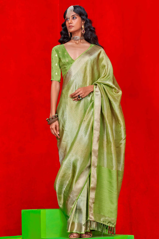 Green color viscose tissue saree for women online
