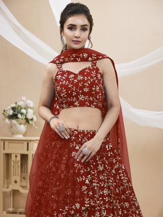 Lovely Red Embroidered Georgette Reception Wear Lehenga Choli