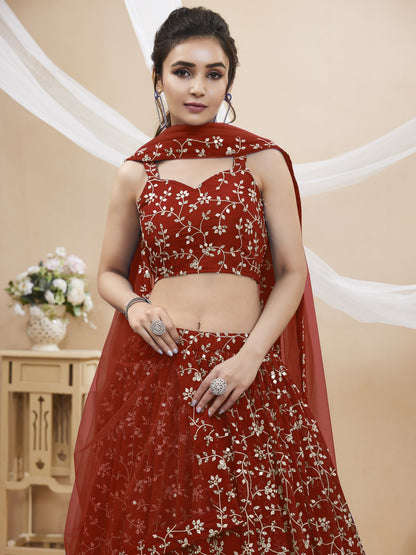 Red color georgette chaniya choli for bridal