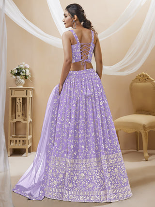 Lavender Lehenga Choli Georgette Reception Wear Lehenga Choli