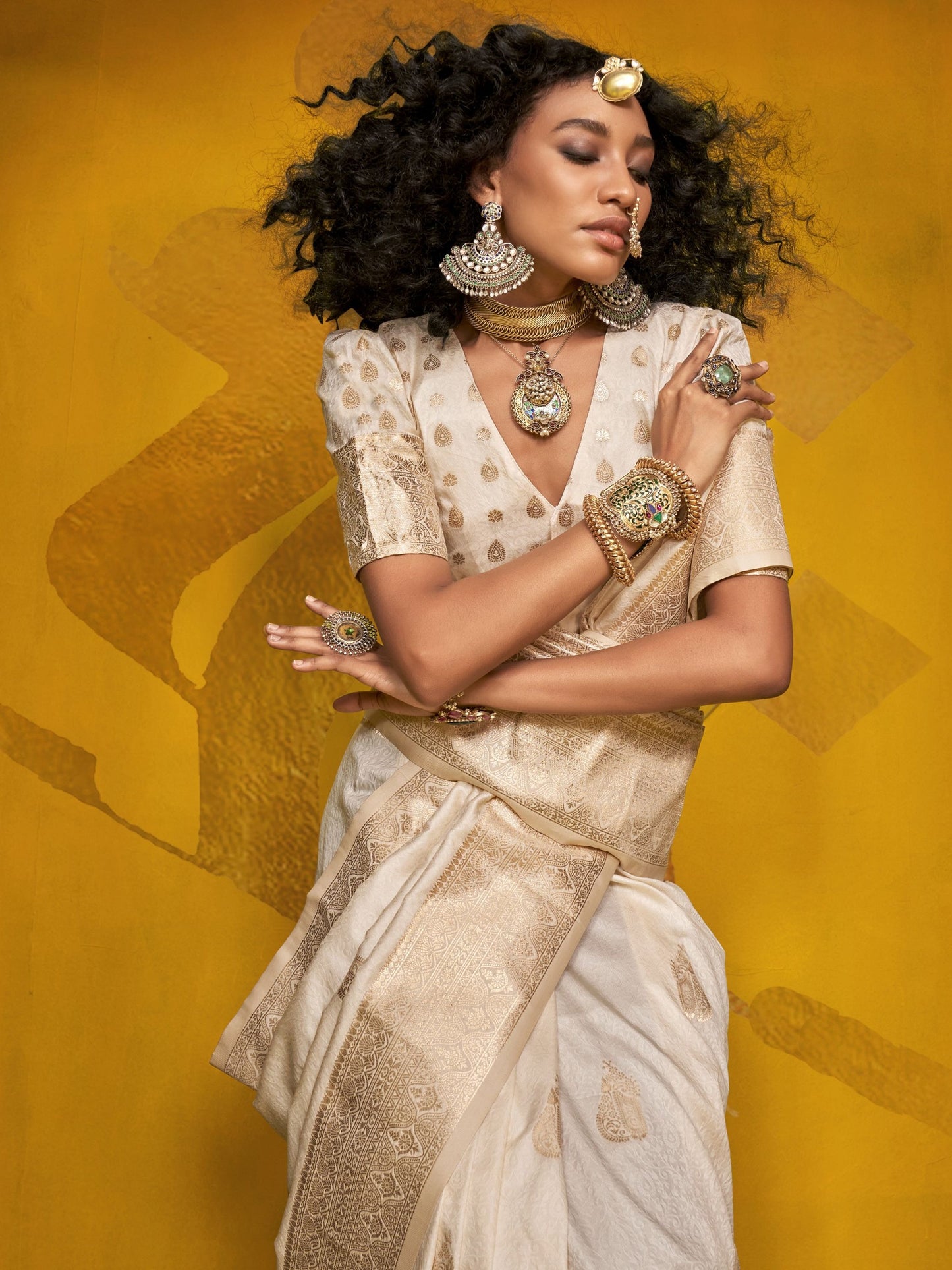 Cream color saree for wedding
