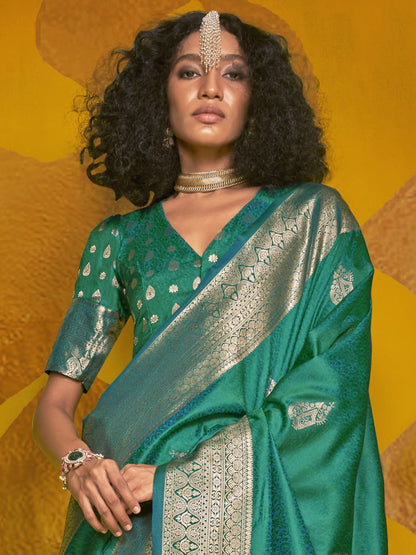 Teal green color handloom silk saree online