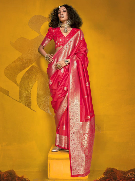 Red color handloom silk saree for women with price
