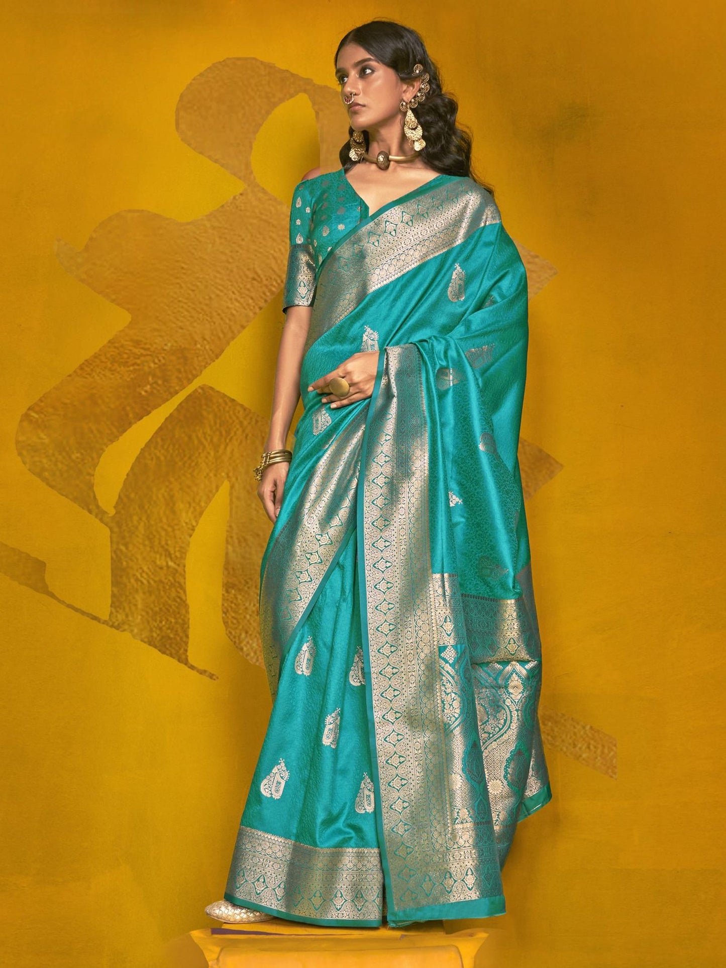 Rama color handloom silk saree for women