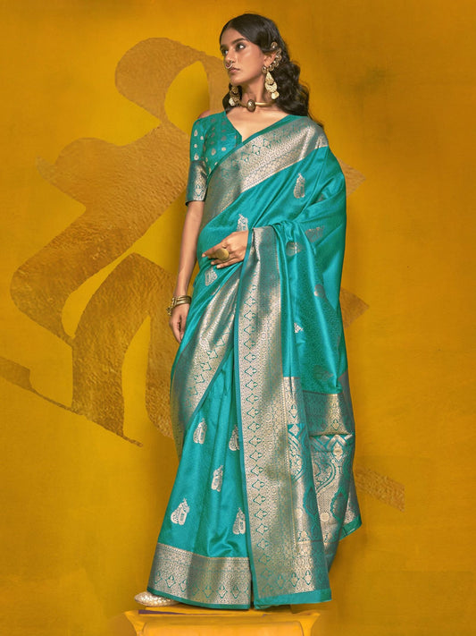 Rama color handloom silk saree for women