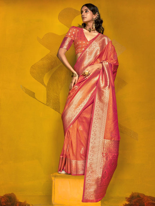 Orange color handloom silk saree for women with price
