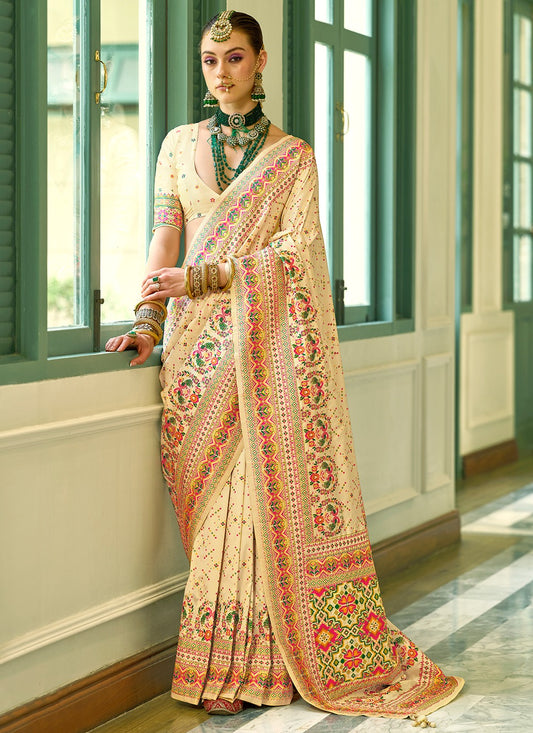 Beige color banarasi silk saree for women price
