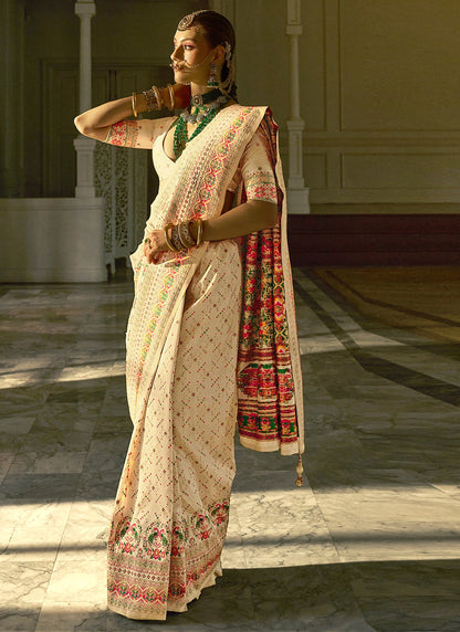 Beige color banarasi silk saree for women online shopping
