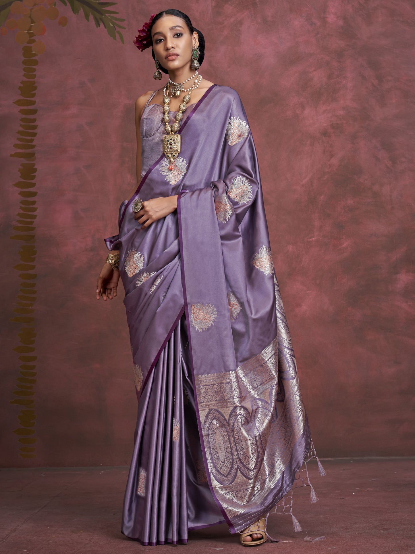 Lavender satin silk saree for women price
