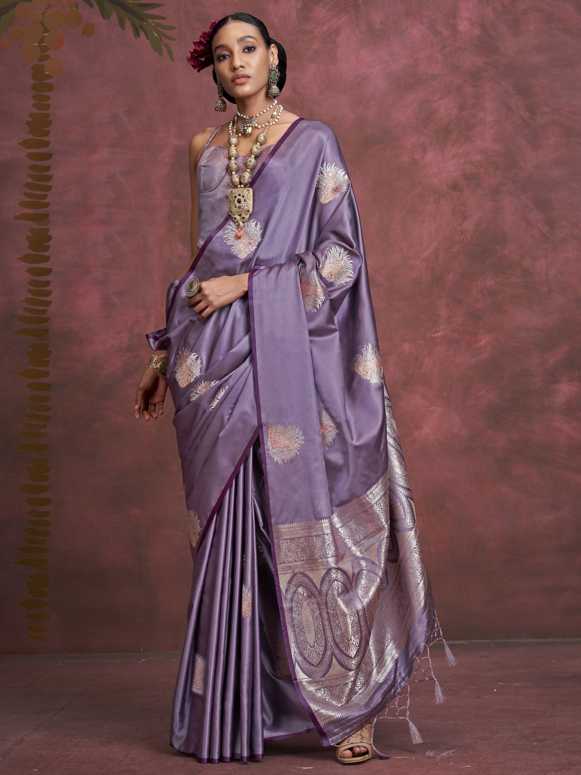 Lavender satin silk saree for women price
