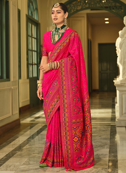 Pure pink color banarasi silk saree for women
