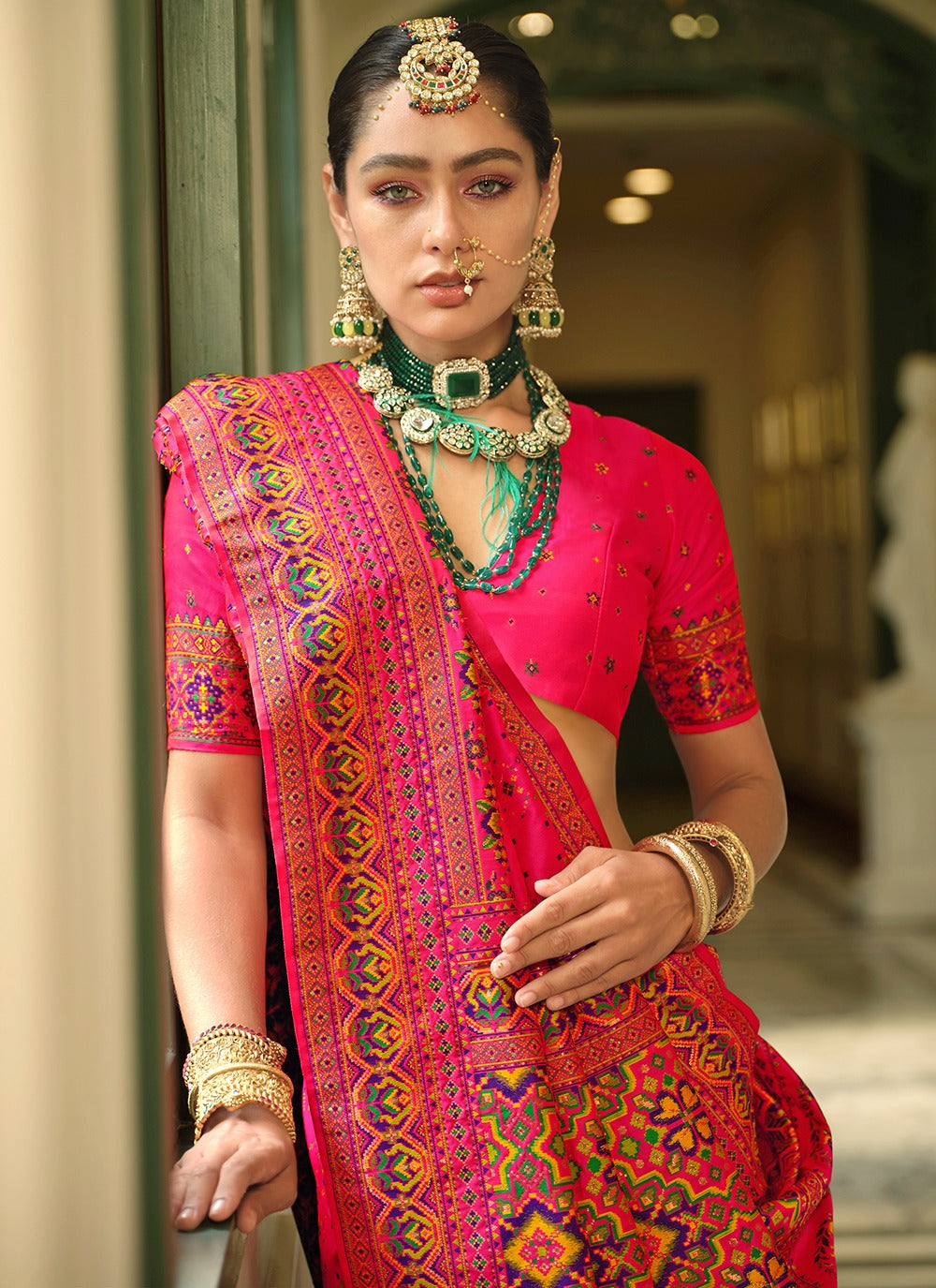 Pink color banarasi silk saree for wedding
