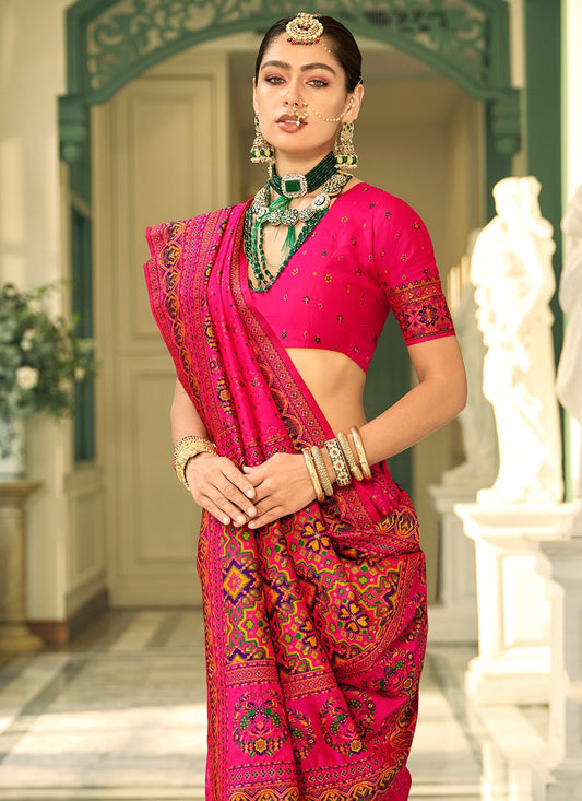 Pink color banarasi silk saree for women price
