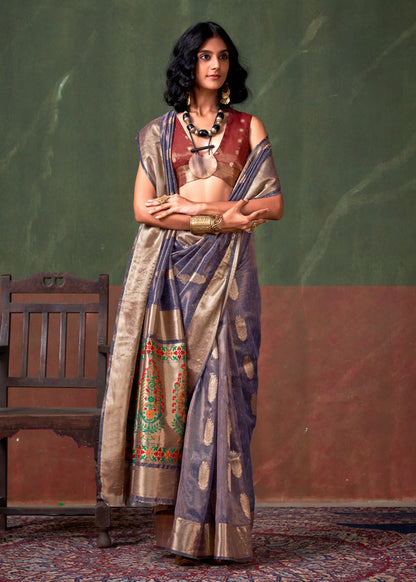 Purple color paithani tissue saree for women online shopping
