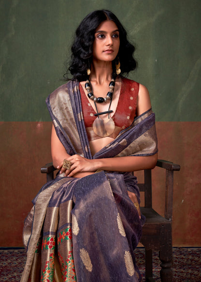 Purple Tissue Saree with blouse
