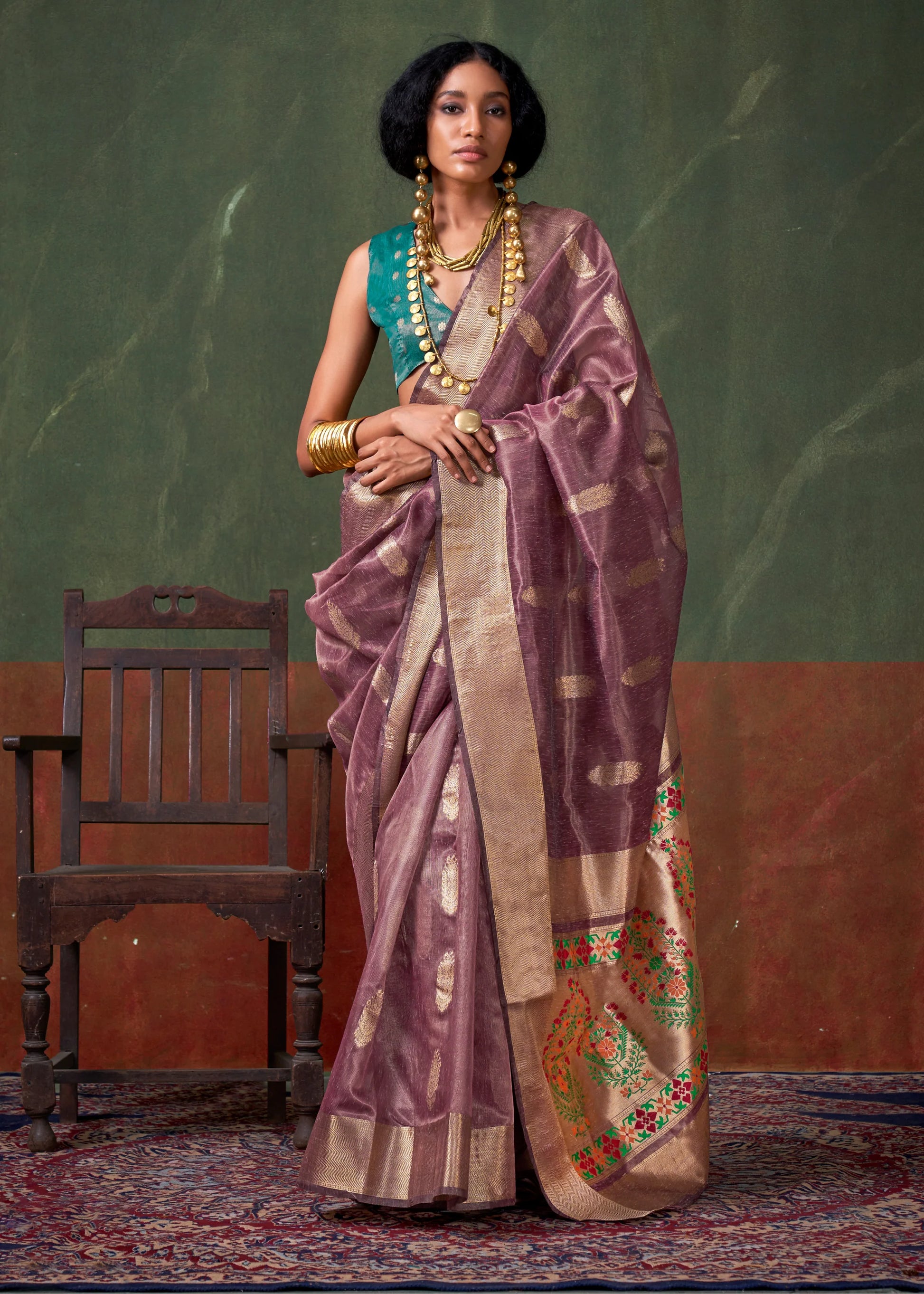 Lavender color paithani tissue saree for women