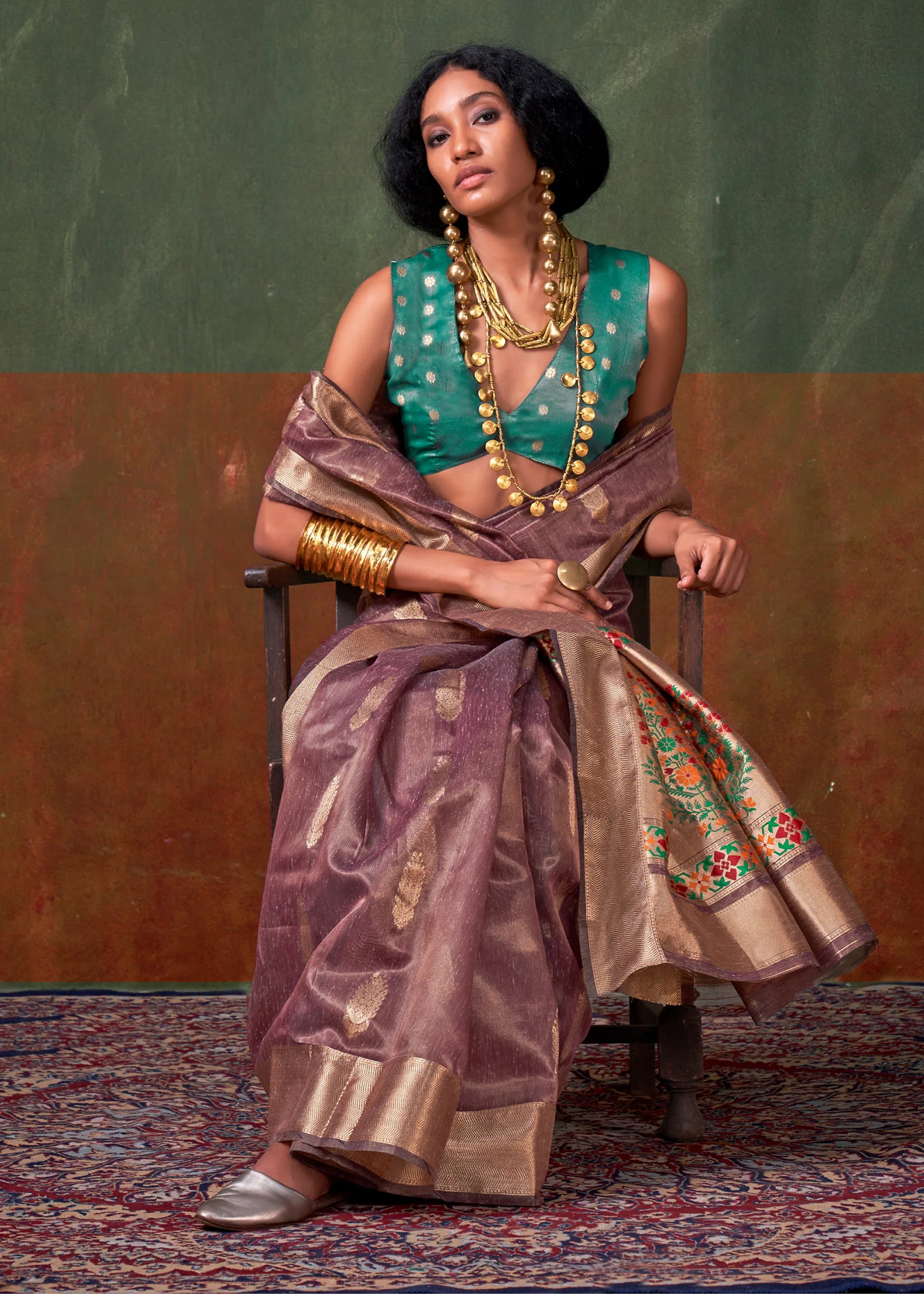 Pure lavender color paithani tissue saree for women
