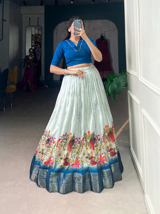 Blue color cotton silk lehenga with blouse images