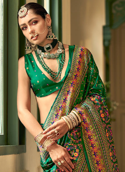 Green Banarasi Saree look
