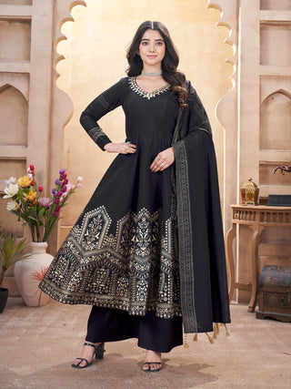 Black color roman silk sharara suit for women