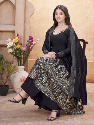 Black color roman silk sharara suit for wedding