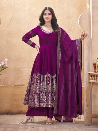 Purple color roman silk printed sharara suit for women price
