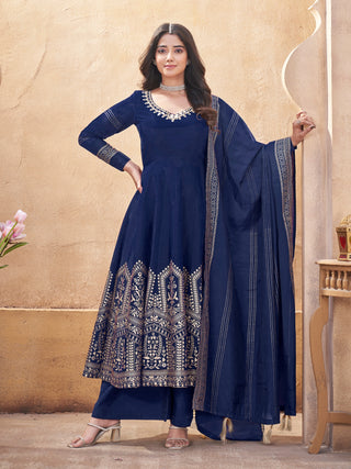 Navy blue color roman silk sharara suit for women