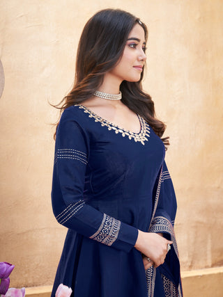 Navy blue color roman silk sharara suit images