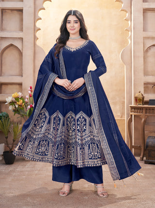 Navy blue color roman silk sharara suit online shopping